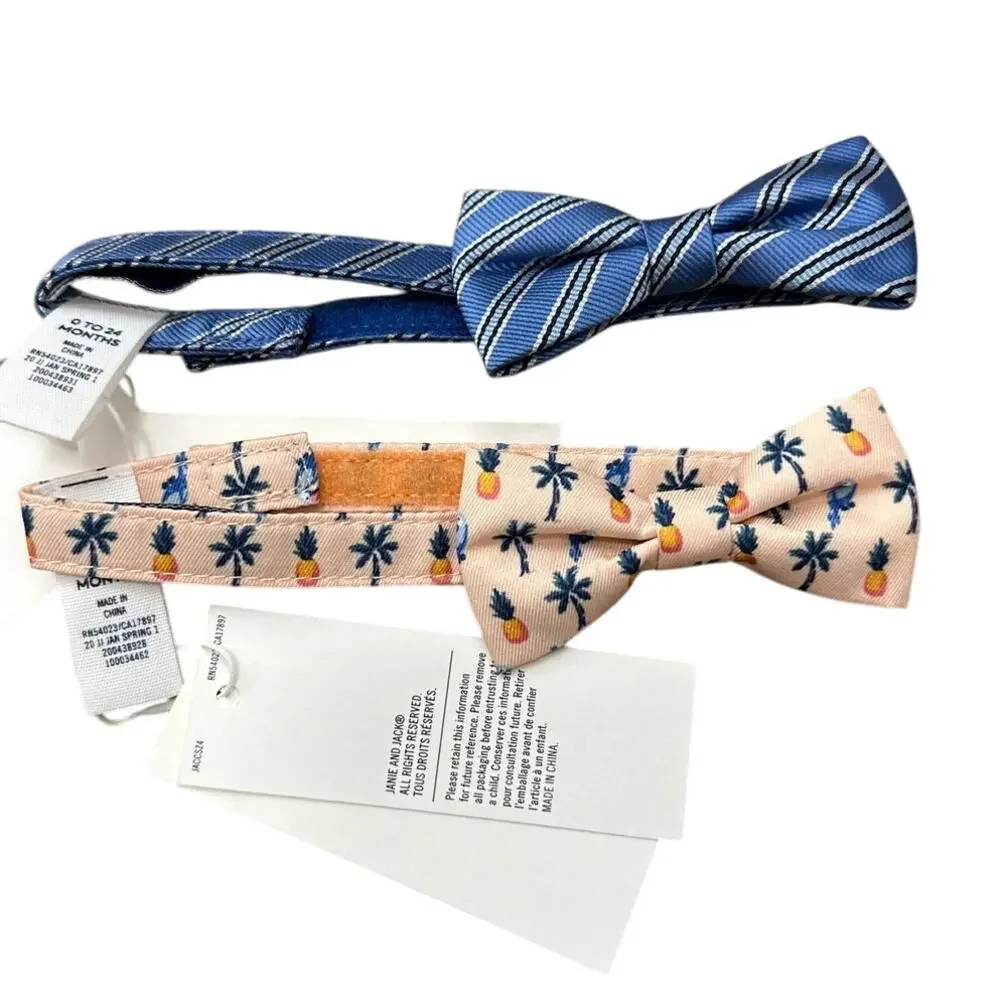 Janie and Jack Lot of 2 bow ties pineapple blue striped size 0-24 months new